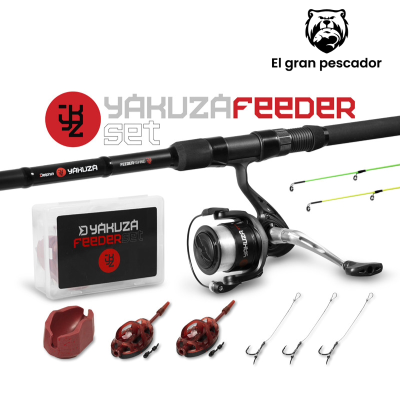 Combo Feeder Caña 3,00m, Carrete + Hilo, Anzuelos y Cebadores