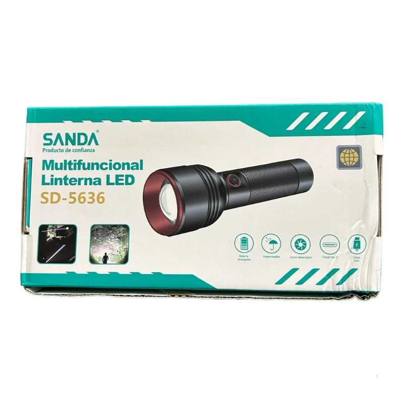 Linterna Led Alta Potencia con Zoom Telescopico Recargable Sanda SD-5636