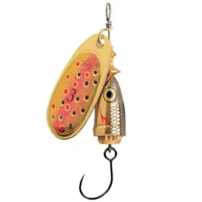Cucharilla Blue Fox Vibrax Anzuelos sin Muerte Nº 2 Dorado Puntos Rojos y Negros