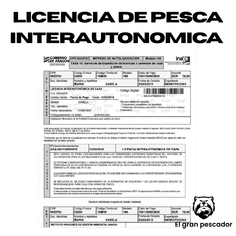 Licencia de pesca Interautonomica 1 Año