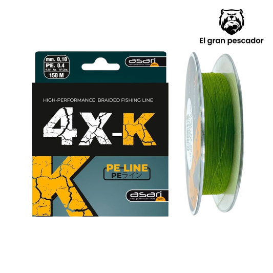 Trenzado Asari 4X-K Verde 150m 0,40mm 36,36kg