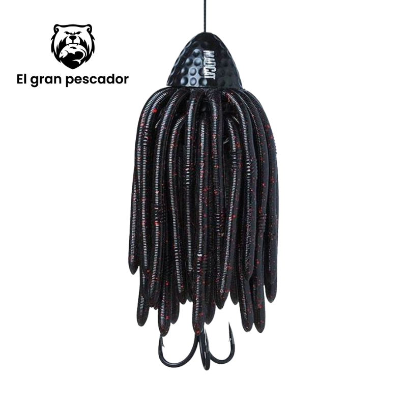 Madcat Worms Teaser 100gr 35cm 100kg 2/0 Lombriz Negra Purpurina Roja